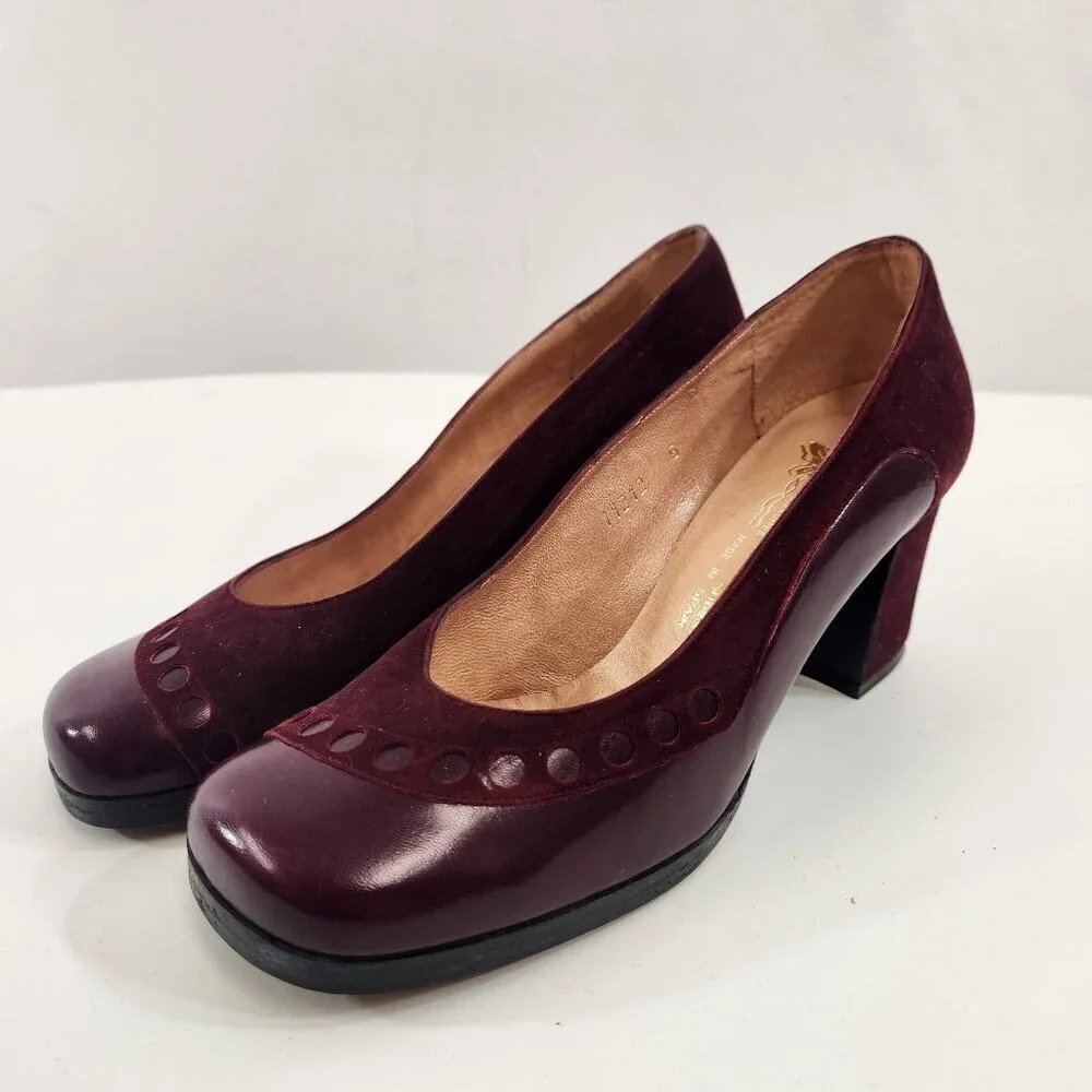 Vintage Leather Closed Toe Pumps Spain Size 5 Wine Red
